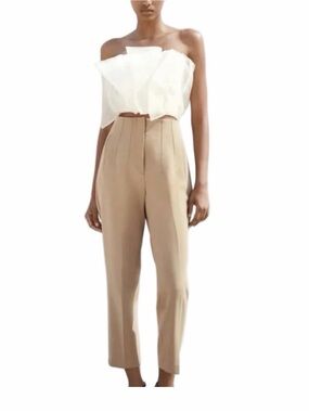 Zara High-Waist Tailored Trousers in Light Beige